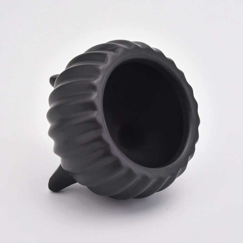 8oz Glaze Black Ceramic Jar Ceramic Candle Vessel with Stand