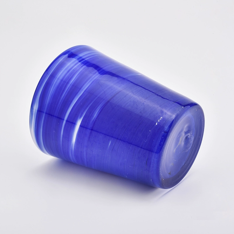 6oz blue overlay glass jar for candles home decorations candle holder
