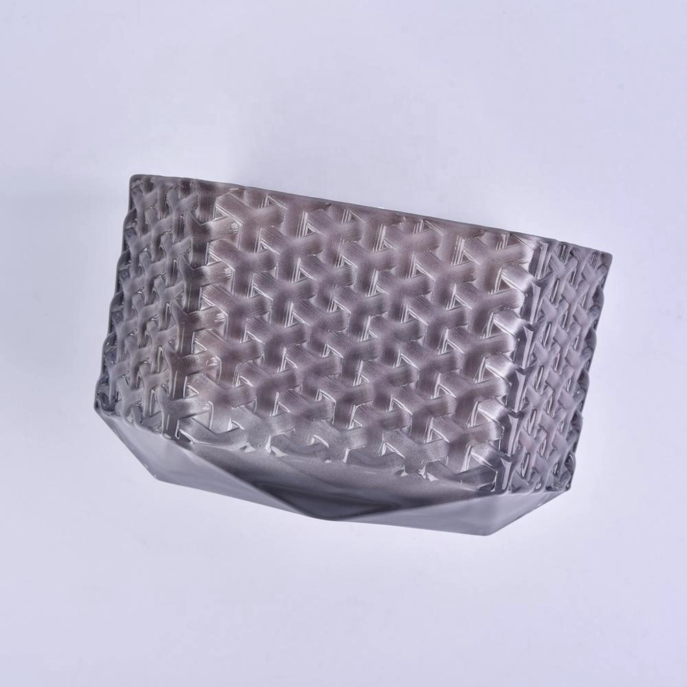 8oz 10oz Wholesales decorative Hexagon woven glass candle jar with wood lid