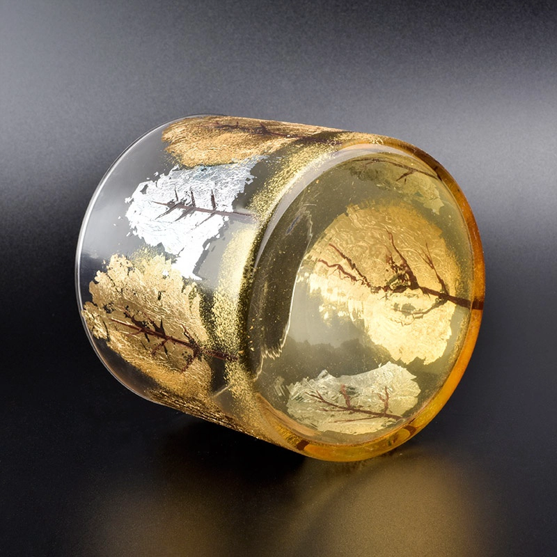 Frosted gold glass candle container home decor