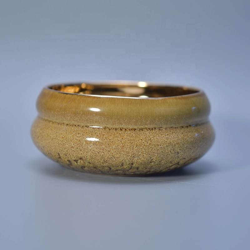 Wholesales luxury large electroplated gold ceramic candle container