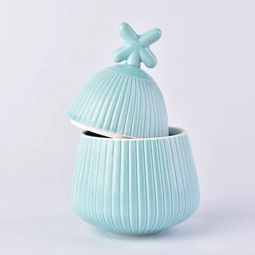 Wholesales glazed tealight ceramic holder candle with lid 10oz 12oz