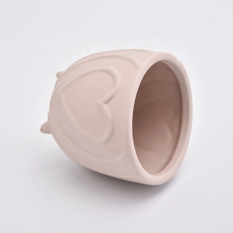 10oz Pink Heart Pattern Ceramic Candle Holders Votive Candlestick for Home Decor