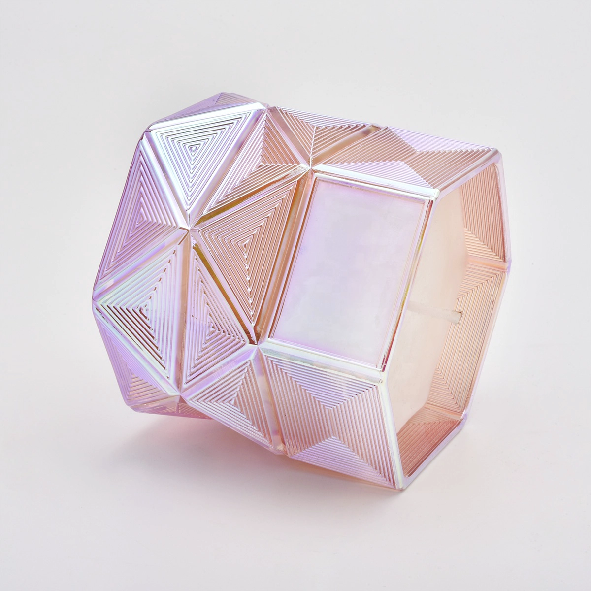 Sunny wedding decoration pink Hexagon luxury glass candle holders
