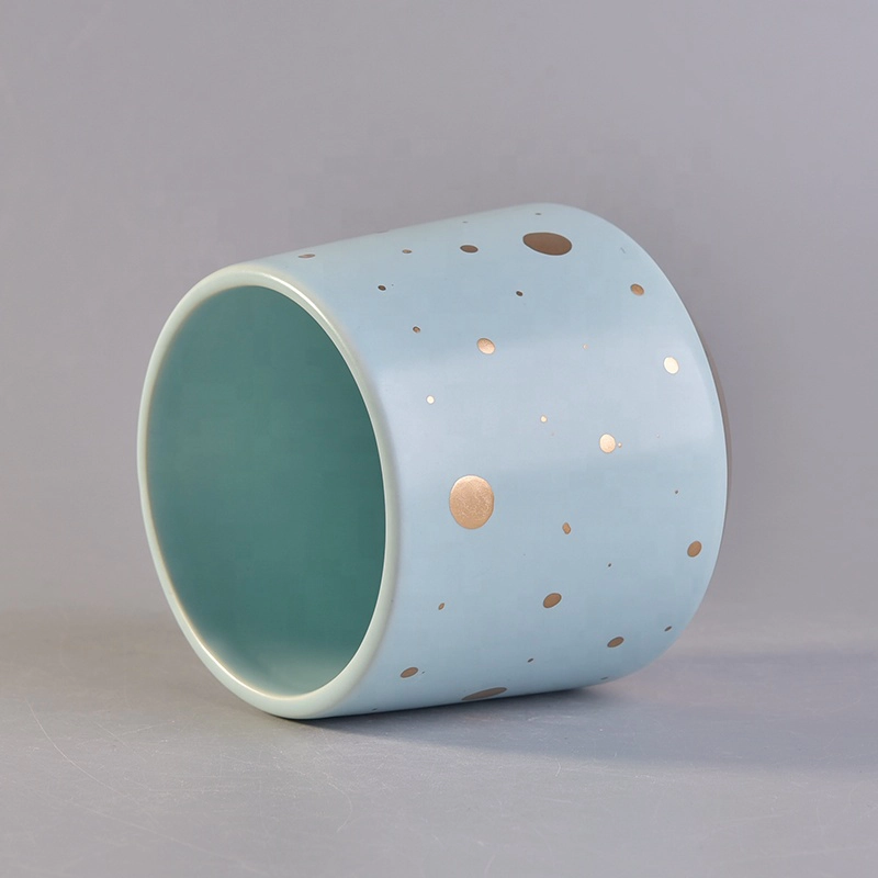 Wholesales custom blue empty ceramic candle holder vessels with wood lid