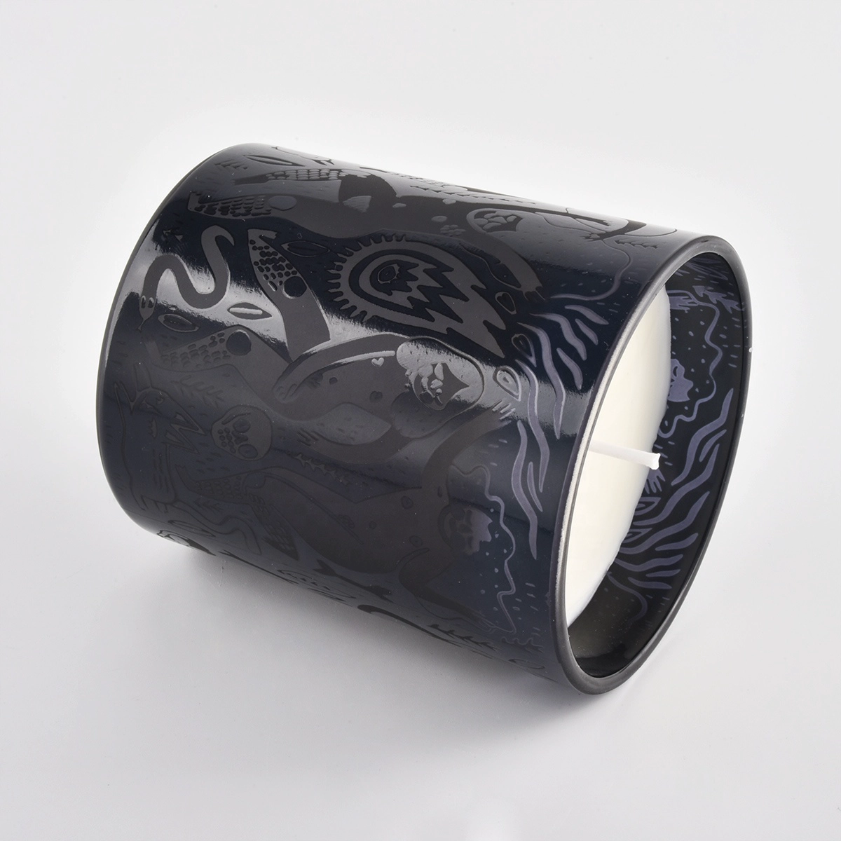 Wholesales luxury black matte cylinder glass candle jar holder