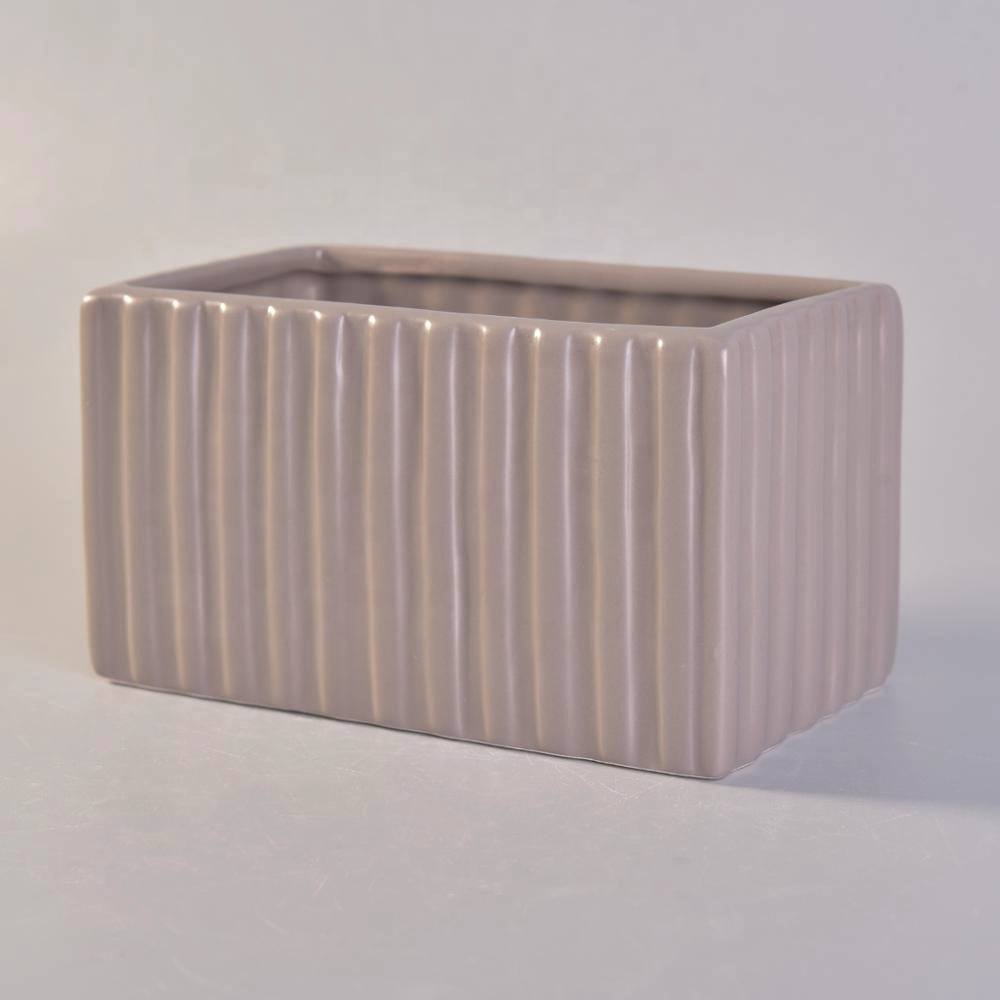 Wholesales antique square brown candle jar ceramic 8oz 10oz 12oz