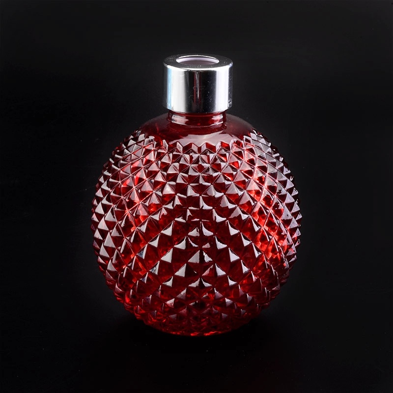 320ml iridescent round glass diffuser bottles with diamend pattern design