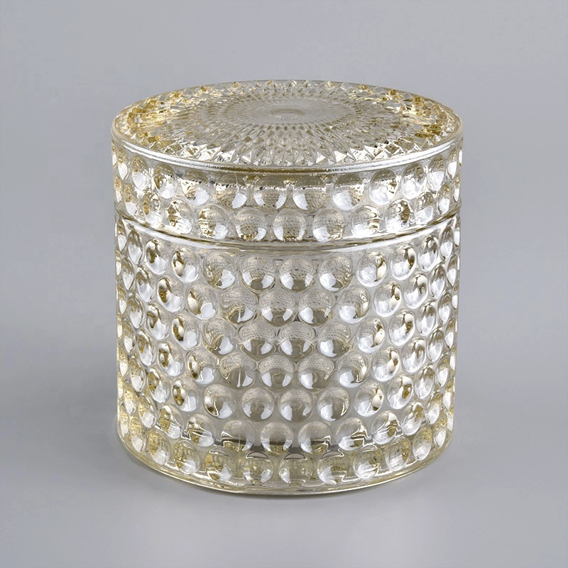 wholesale geo cut candle jar glass with glass lids