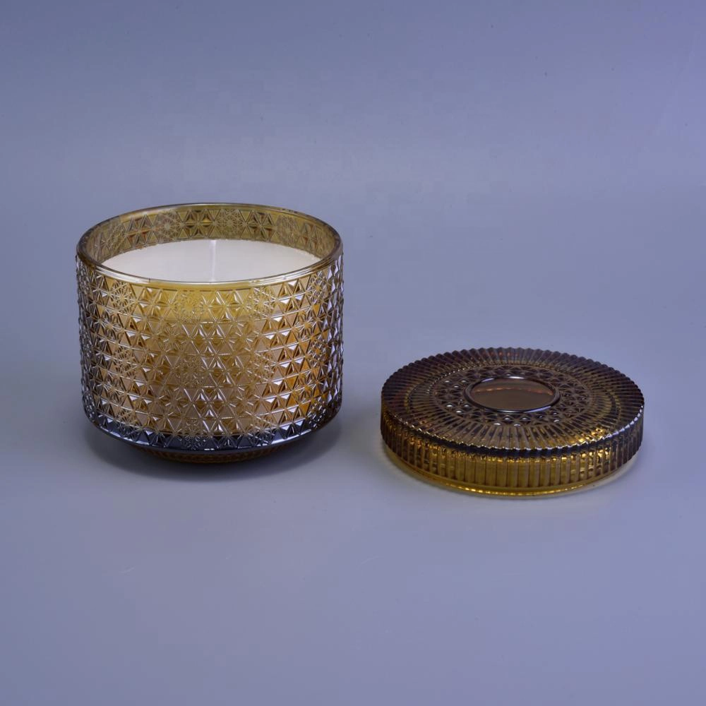 10oz 12oz Christmas luxury amber snow design glass candle jar with lid