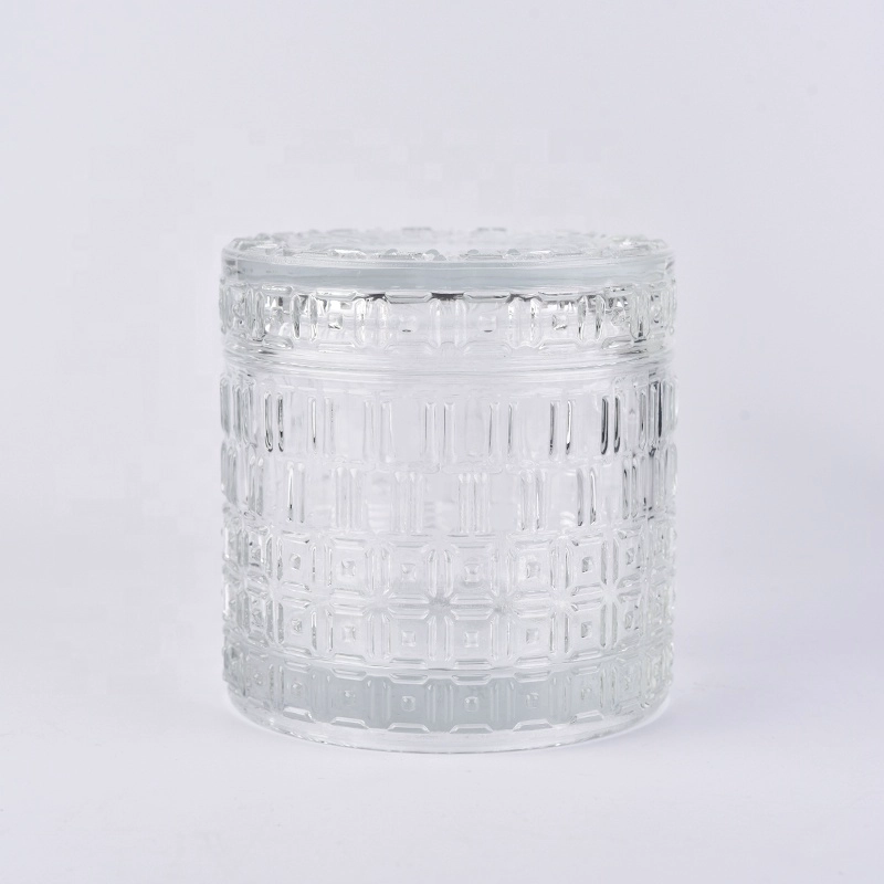 Embossed glass candle holder with lid for home decor