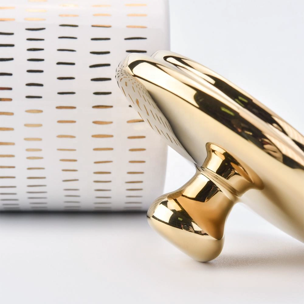 Customized electroplate ceramic candle container with golden lid 10oz