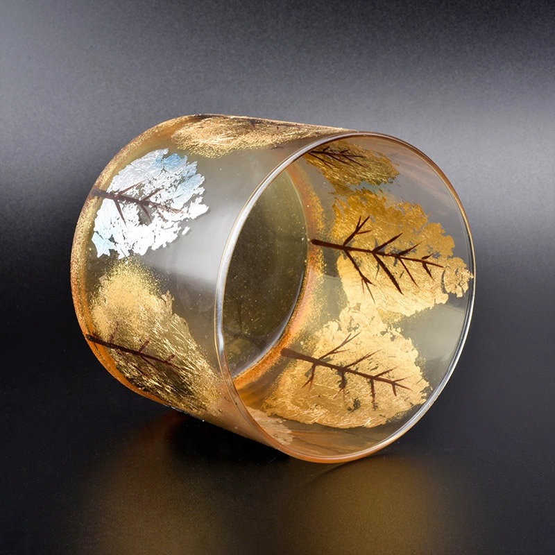 Frosted gold glass candle container home decor