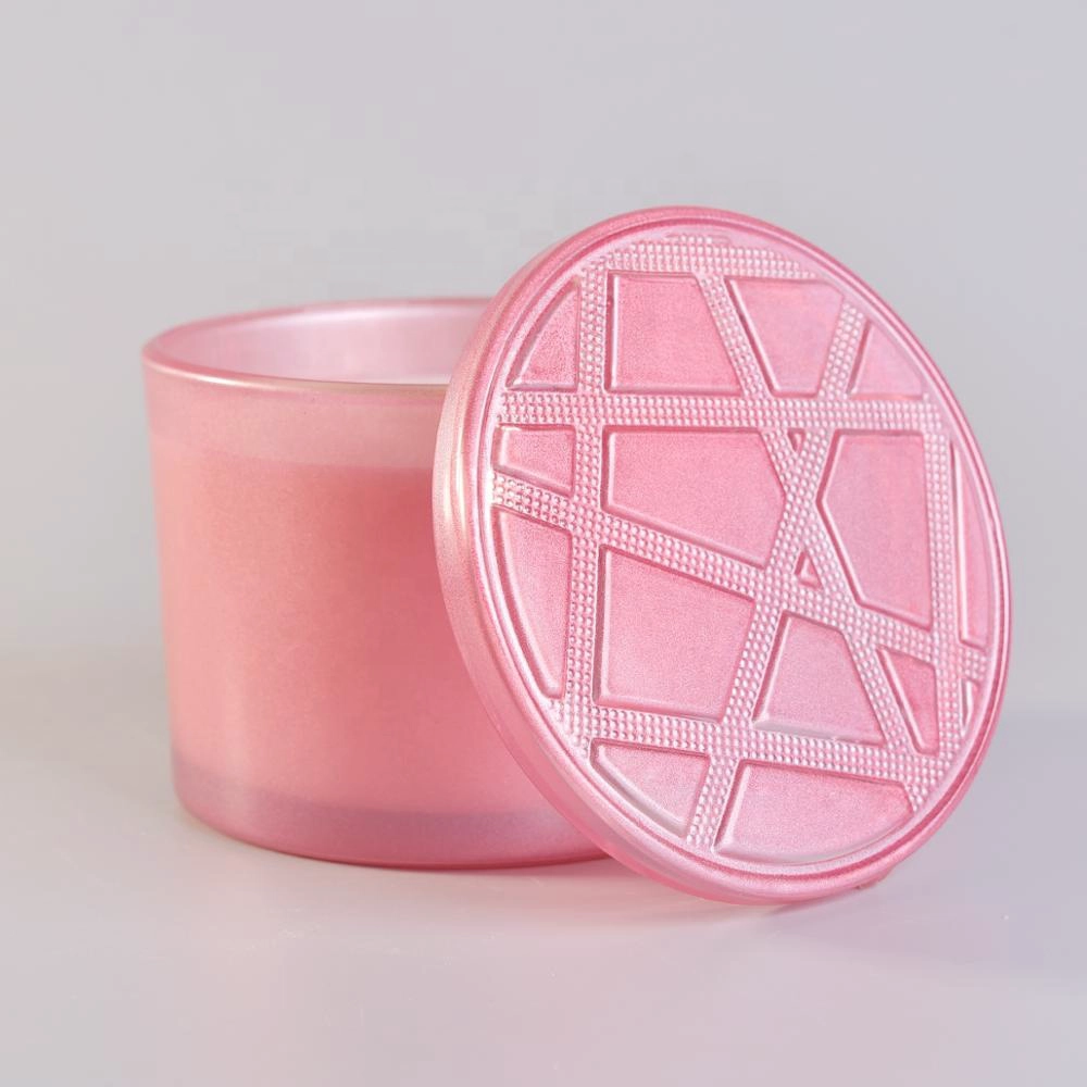 10oz Wholesales Custom matte pink glass candle holder with lids