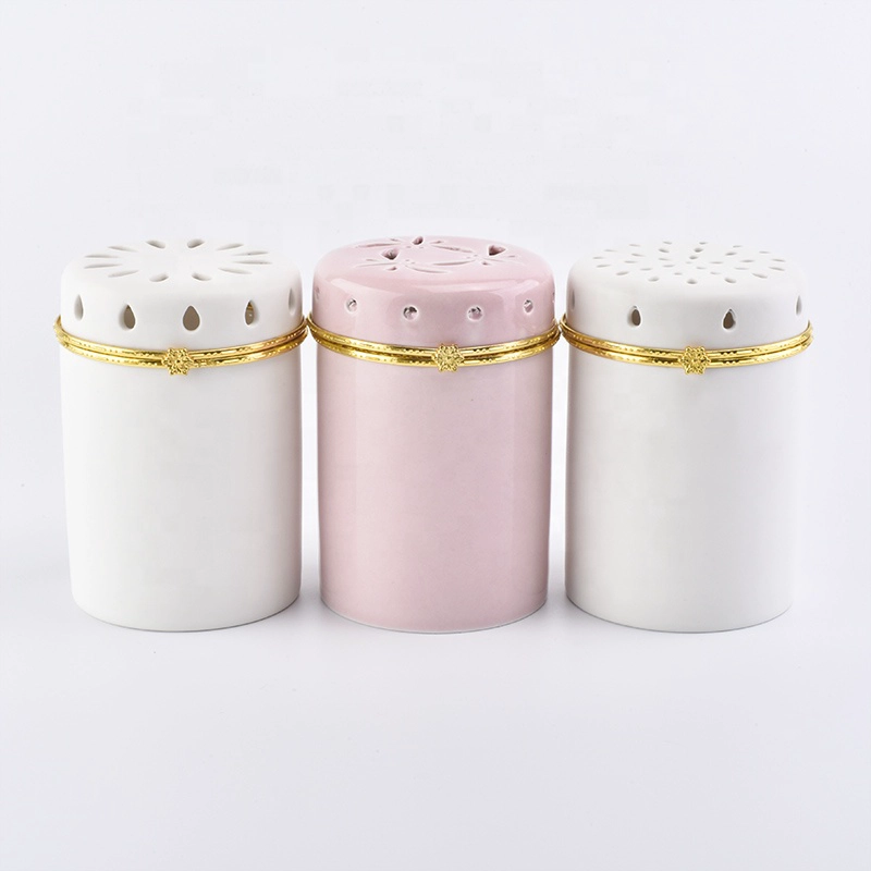 Pink ceramic candle holders for home decor with lid in bulk