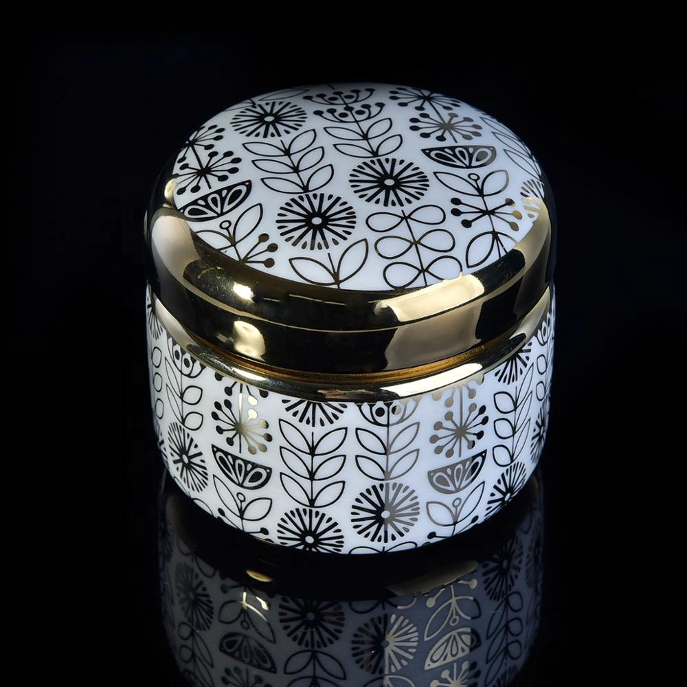Antique gold decorative porcelain ceramic candle jars with lid