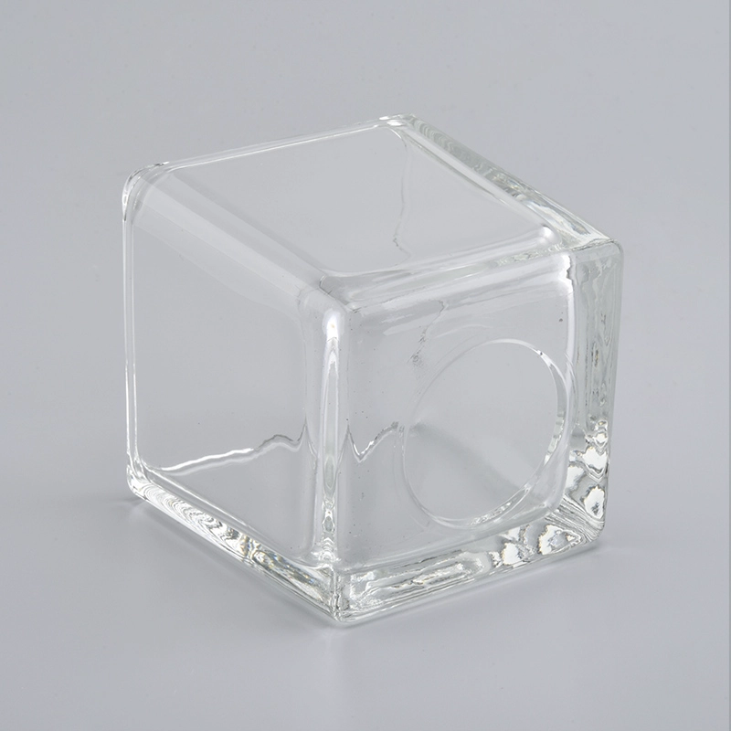 16oz square hotel decoration high-white transparent glass candle holder
