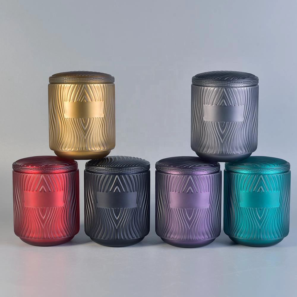 8 oz 10oz 20oz Luxury cylinder river design votive candle glass jar with lid