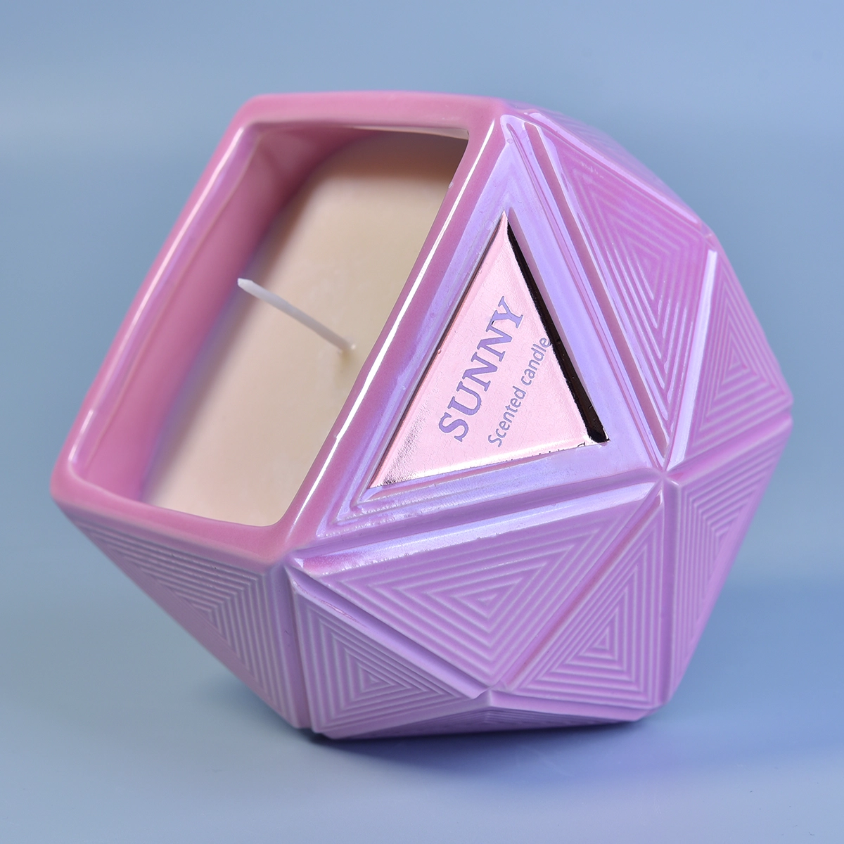 Wholesales decorative Hexagon tea light pink candle glass container