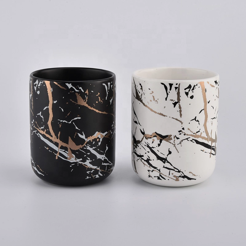 luxury black ceramic candle jars with artwork printing