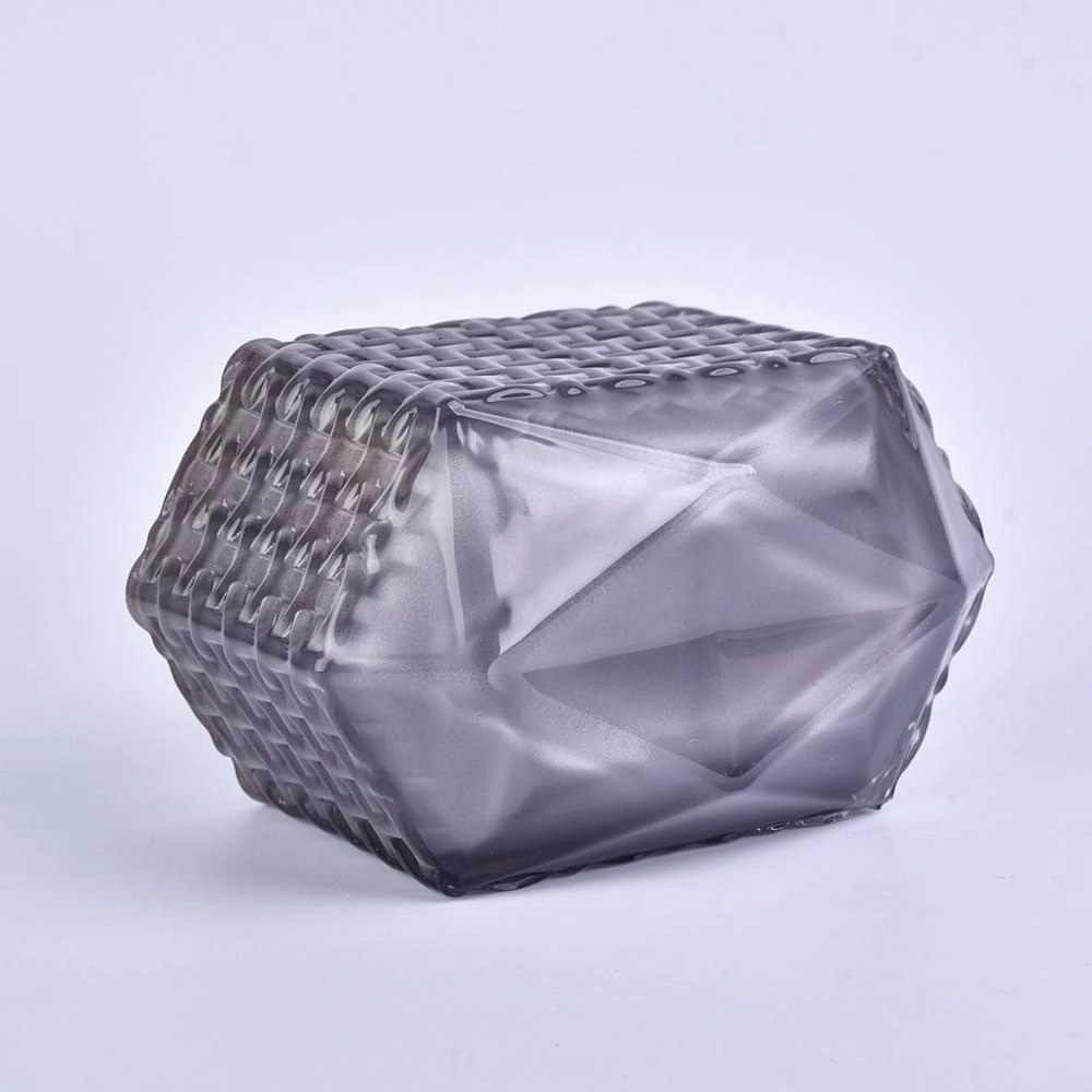 8oz 10oz Wholesales decorative Hexagon woven glass candle jar with wood lid