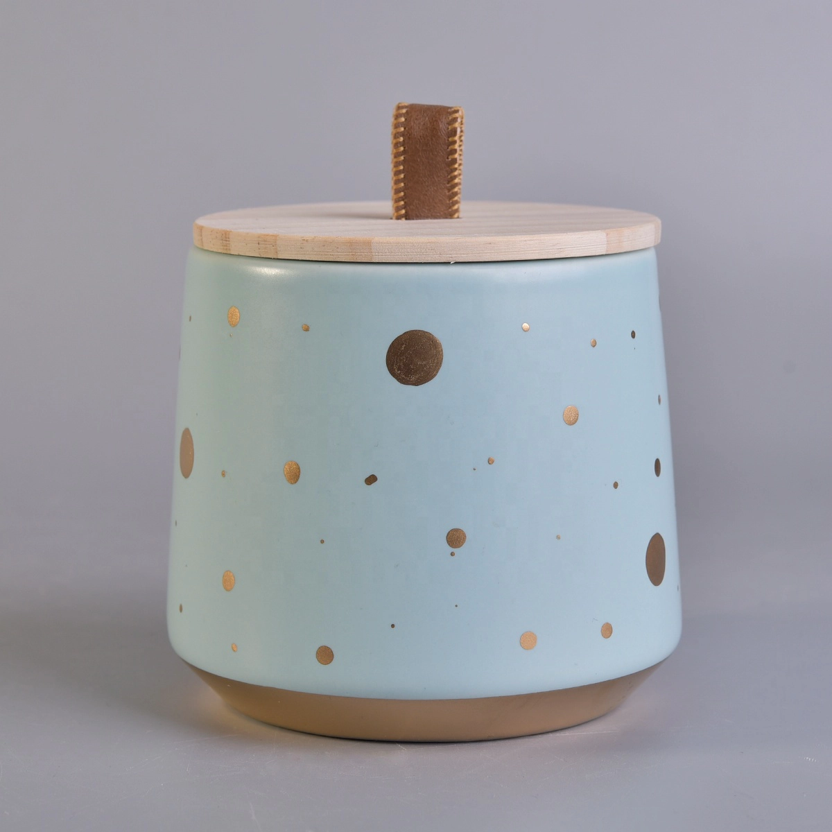 Wholesales custom blue empty ceramic candle holder vessels with wood lid