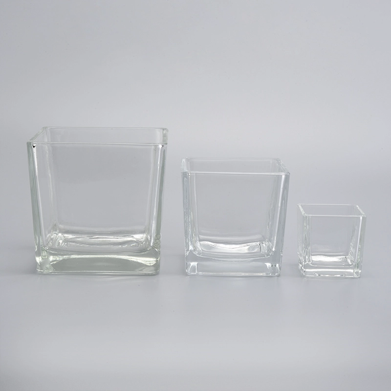 16oz square hotel decoration high-white transparent glass candle holder