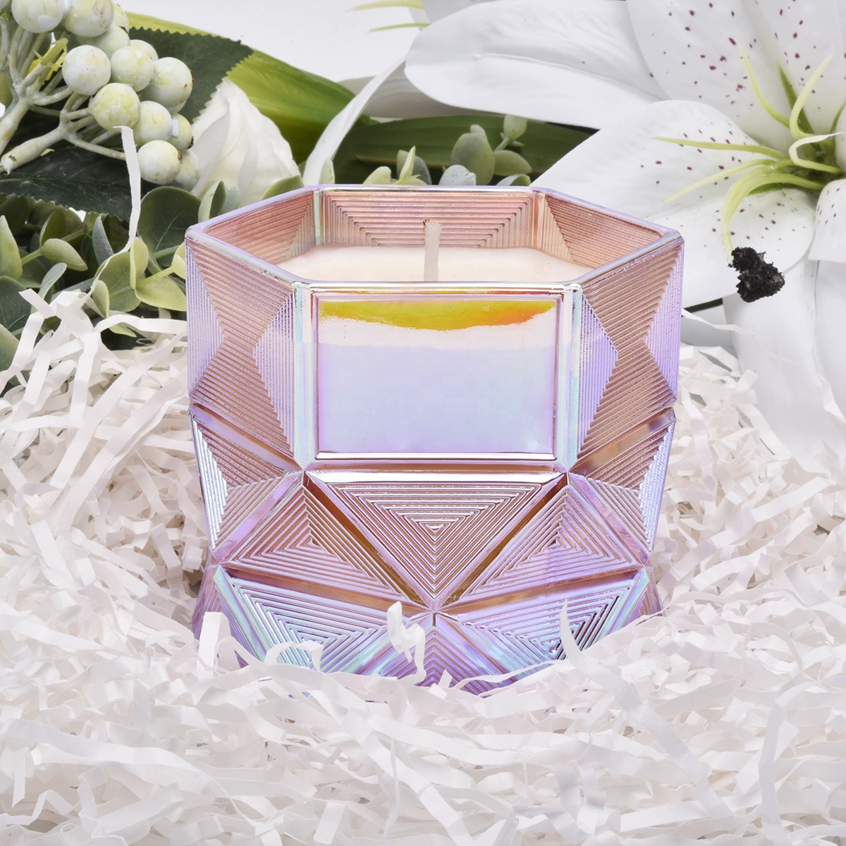 Sunny wedding decoration pink Hexagon luxury glass candle holders
