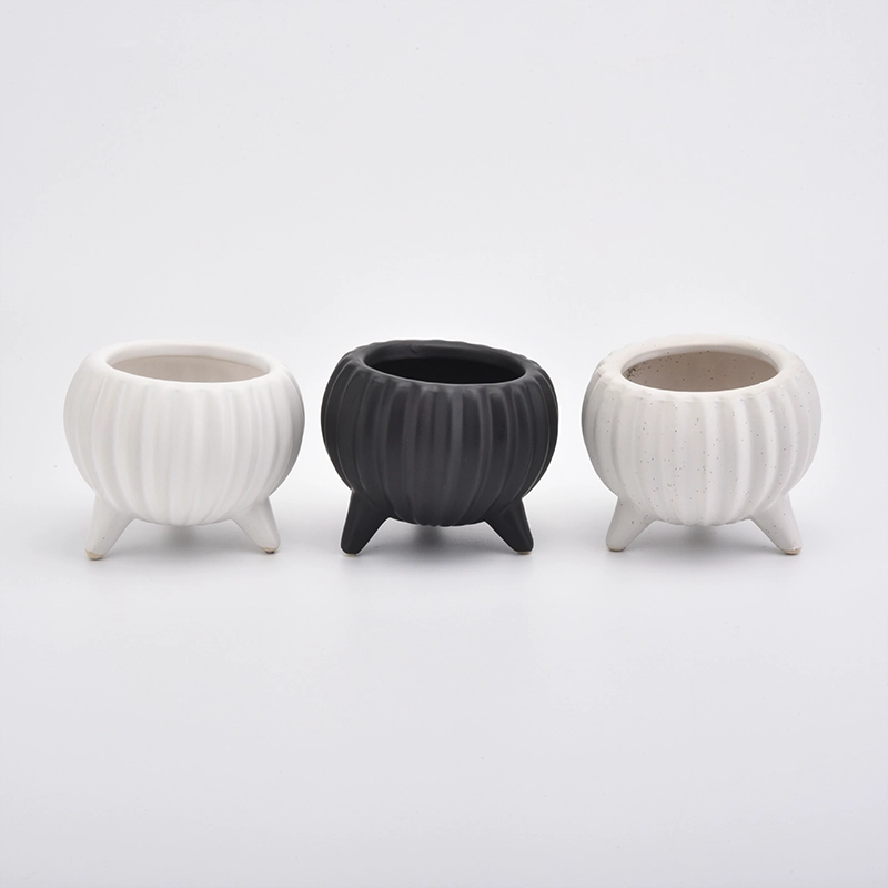 8oz Glaze Black Ceramic Jar Ceramic Candle Vessel with Stand