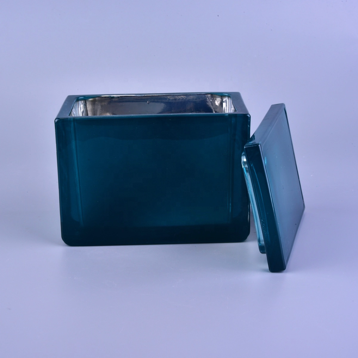 Wholesales luxury blue square glass candle holders with lid