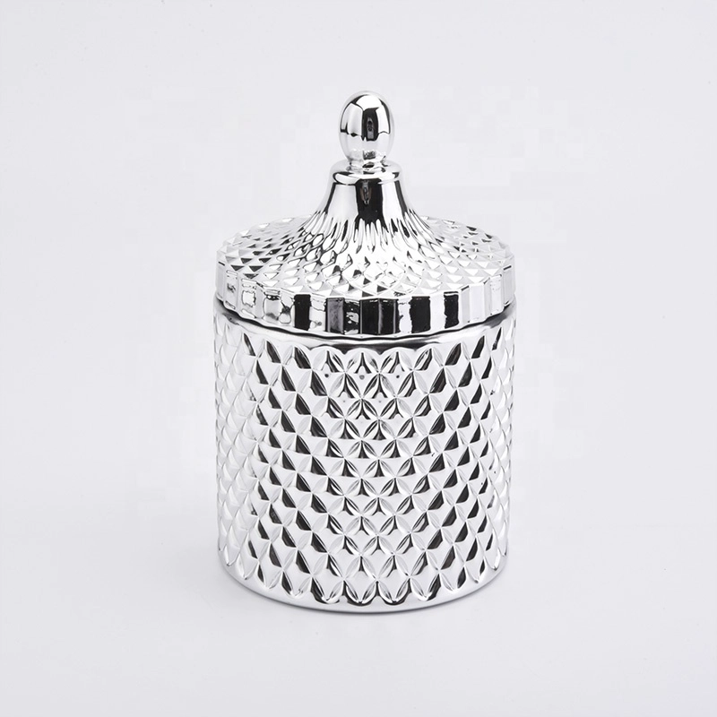 Geo-cut diamond glass candle holders with lids
