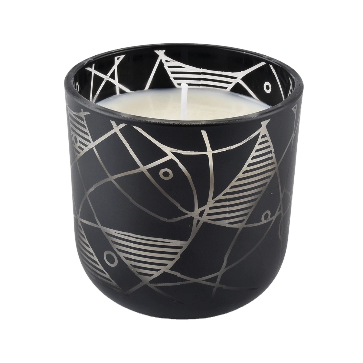 Matte black glass candle jars with laser engraving pattern