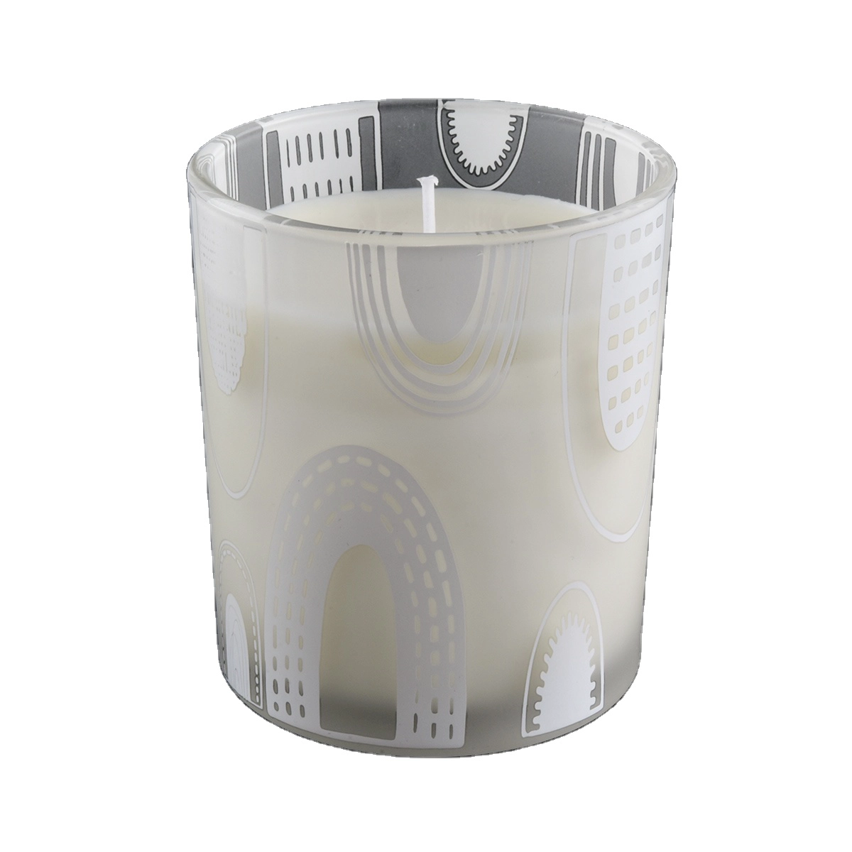 white frosted glass candle jar with silk screen printing