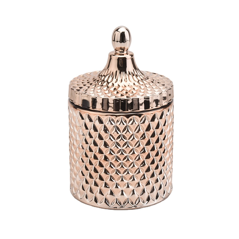 luxury embossed glass candle jar with lid geo cut glass candle jar