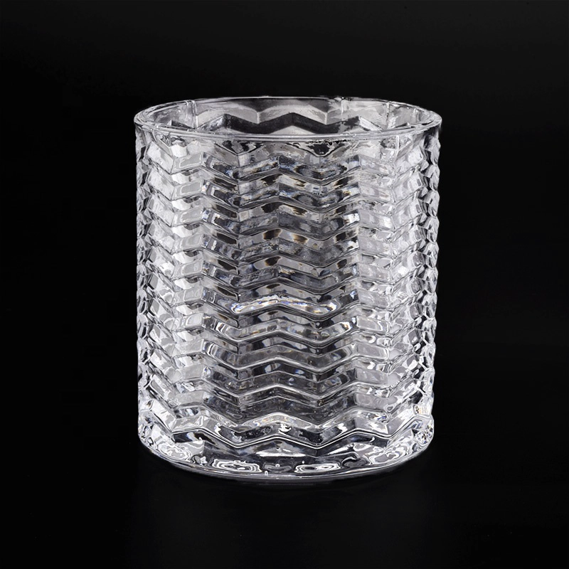 Wholesale crystal clear embossed candle glass holder 16 oz candle jar