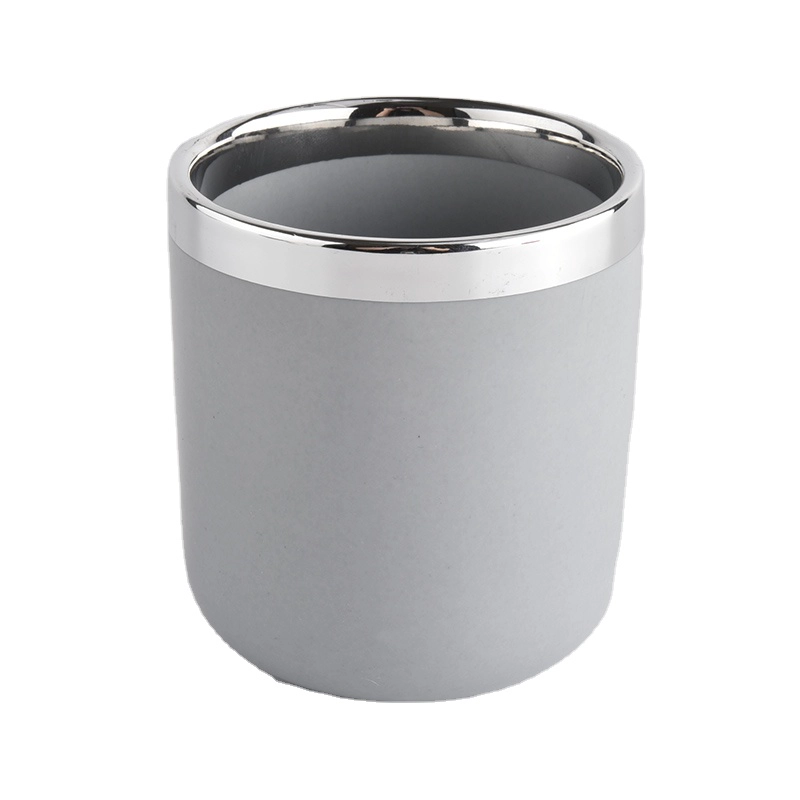 Round bottom ceramic candle jars with silver rim