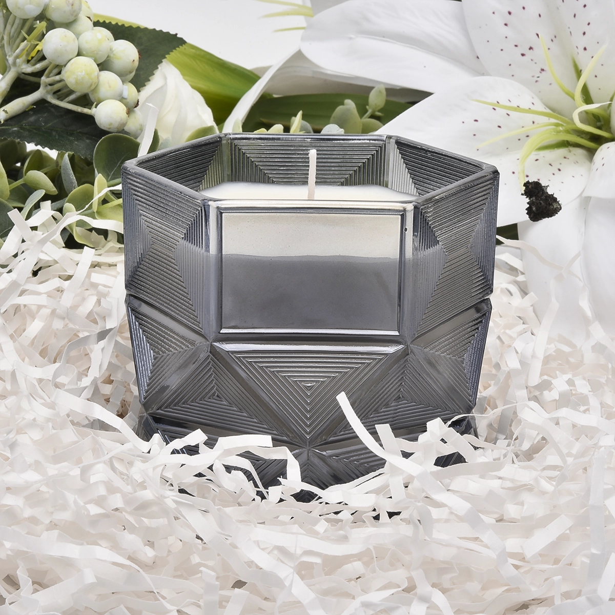 Sunny Glassware hexagon candle jar for luxury brand
