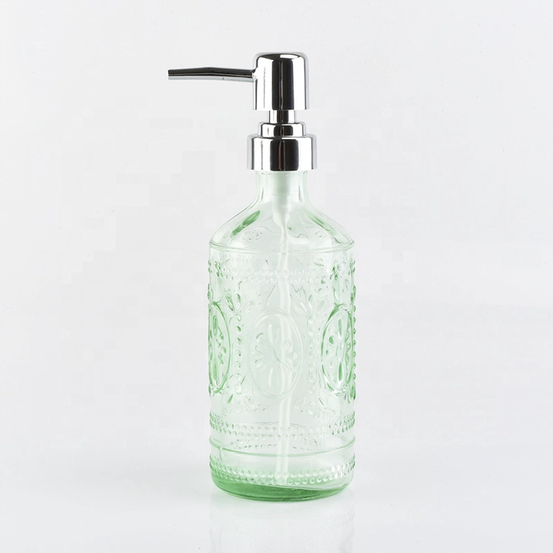Luxury green emboss Glass bathroom accessories four sets