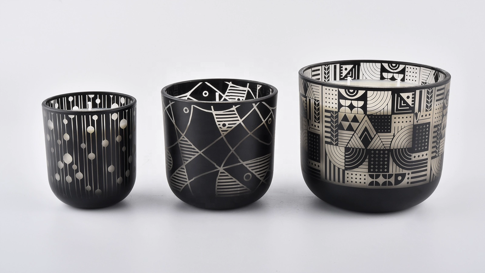 Large round bottom glass candle jars with laser engraving pattern