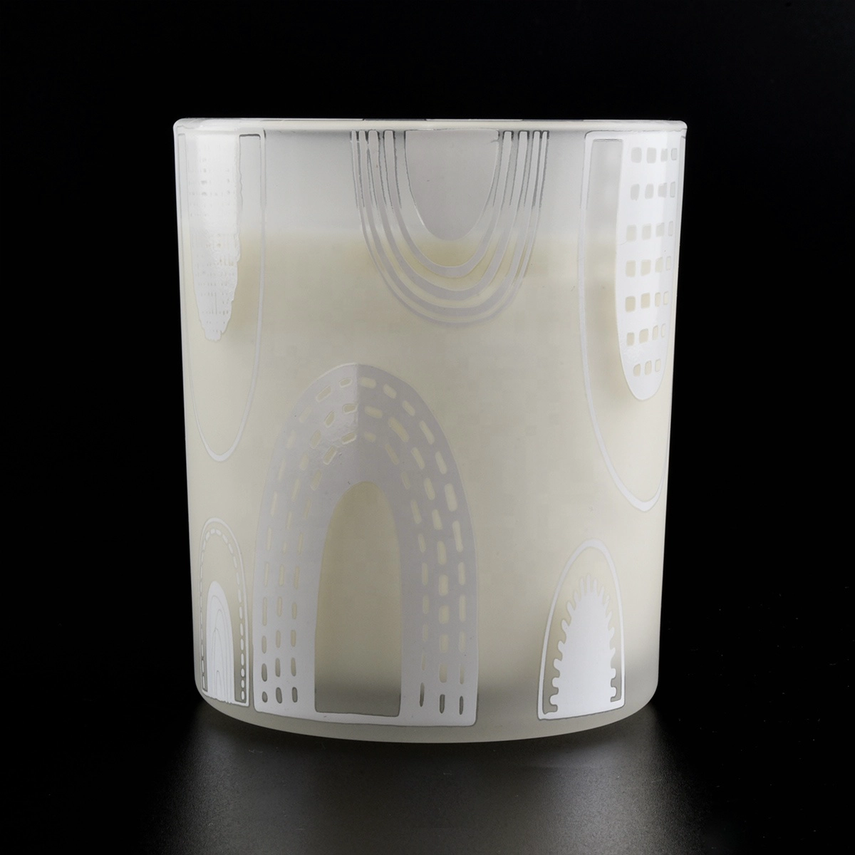 white frosted glass candle jar with silk screen printing