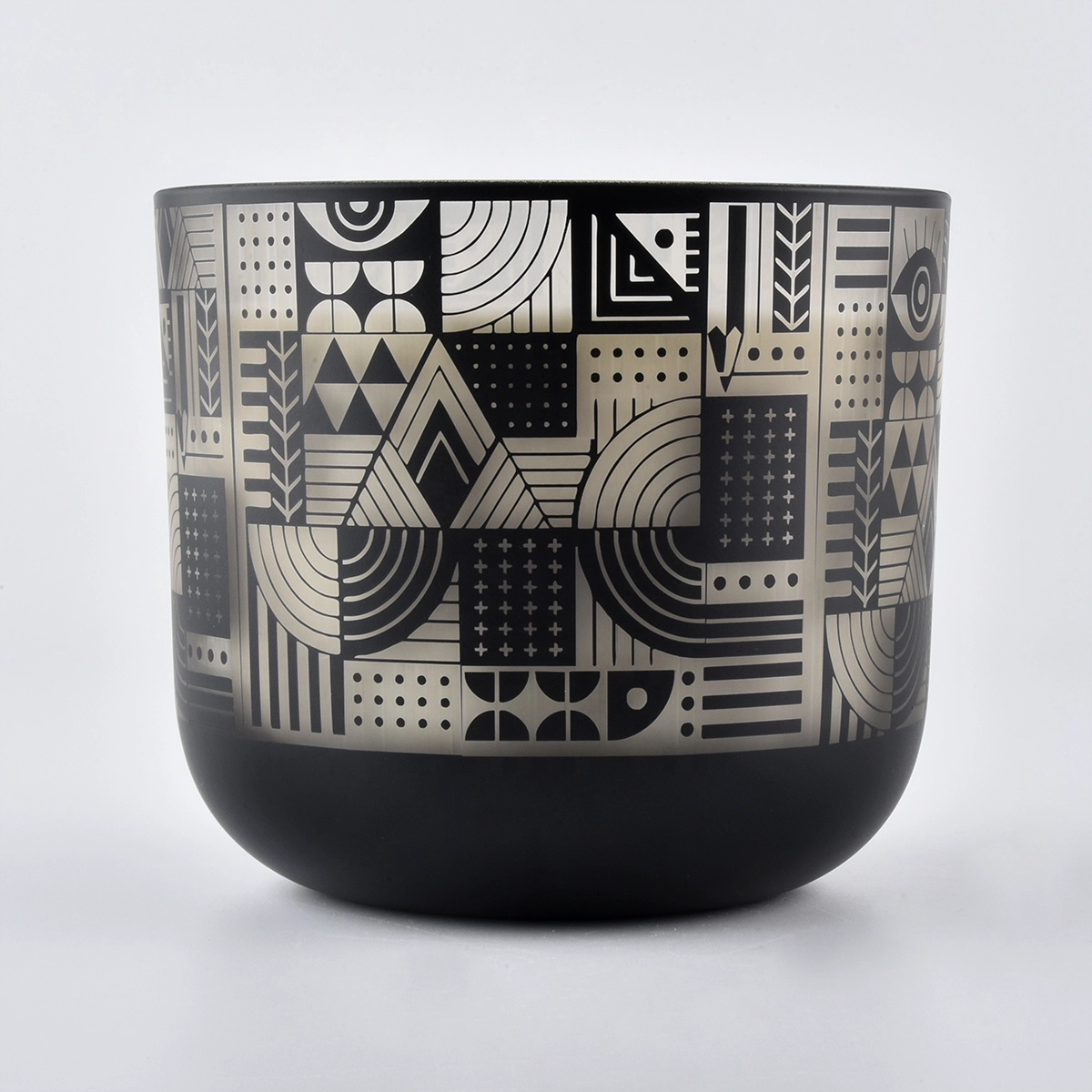 Large round bottom glass candle jars with laser engraving pattern