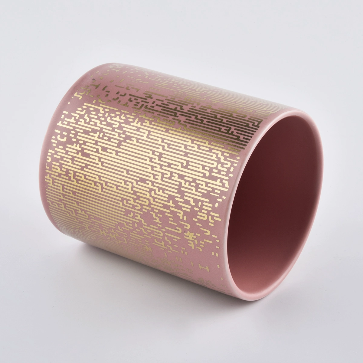 luxury pink ceramic candle jars with gold artwork