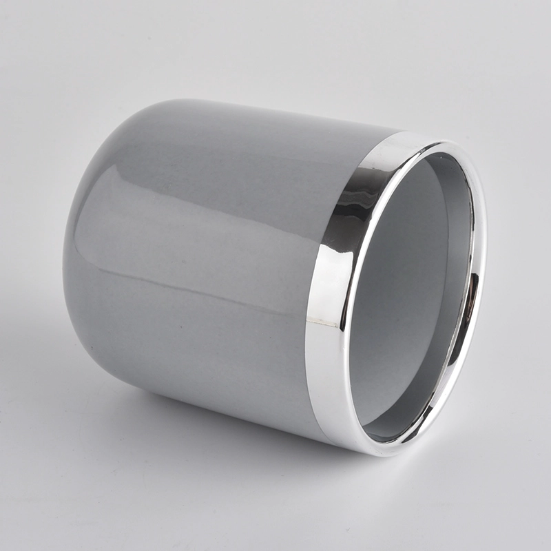 Round bottom ceramic candle jars with silver rim
