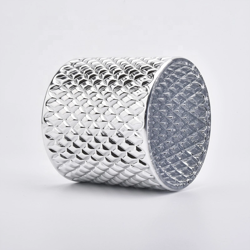 Geo-cut diamond glass candle holders with lids
