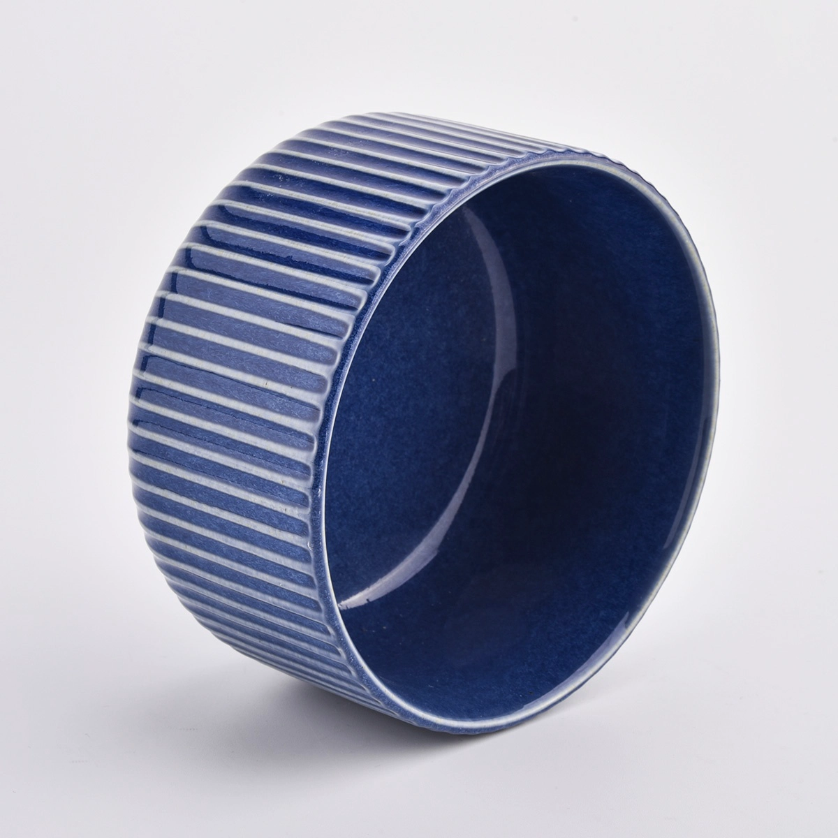 matte color ceramic containers with strips for candle
