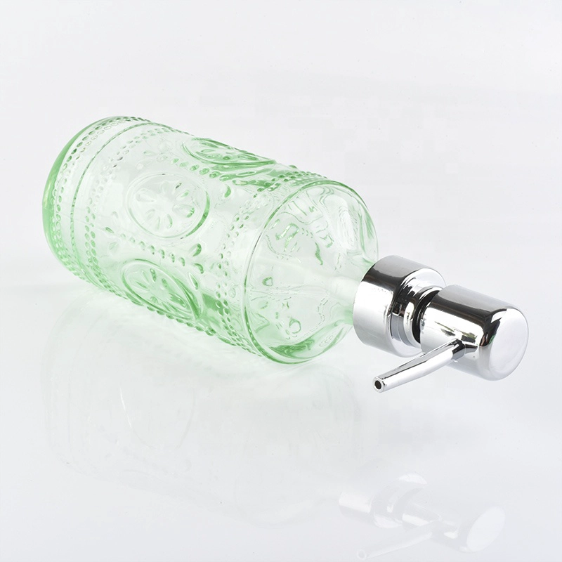 Luxury green emboss Glass bathroom accessories four sets