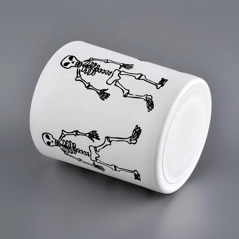 home decor white glass candle jar with black artwork