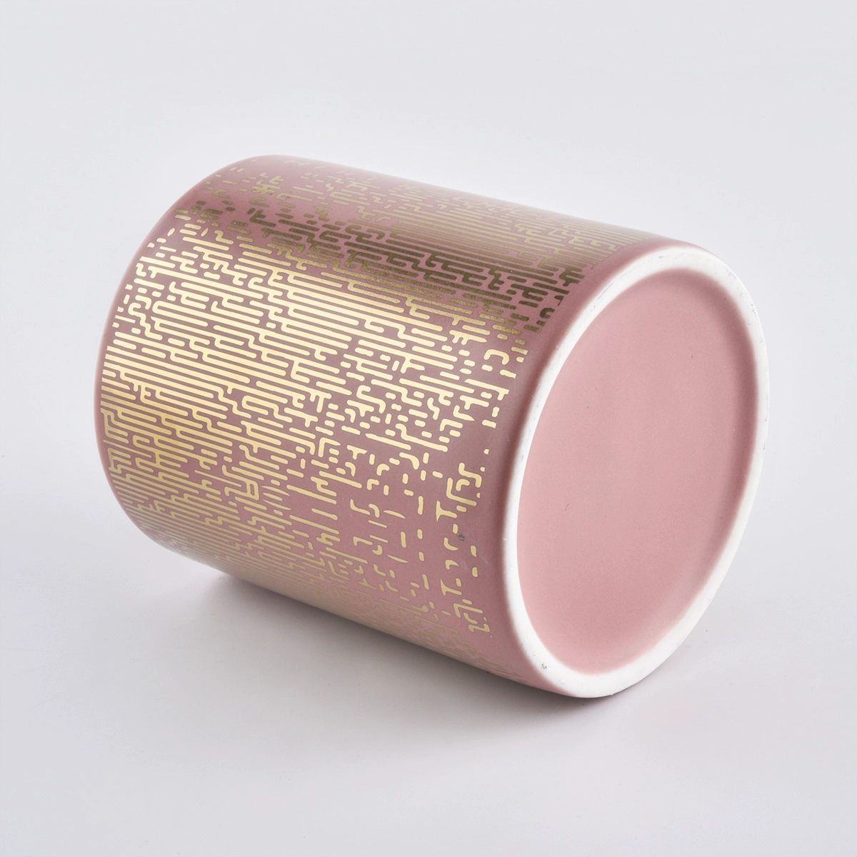 luxury pink ceramic candle jars with gold artwork