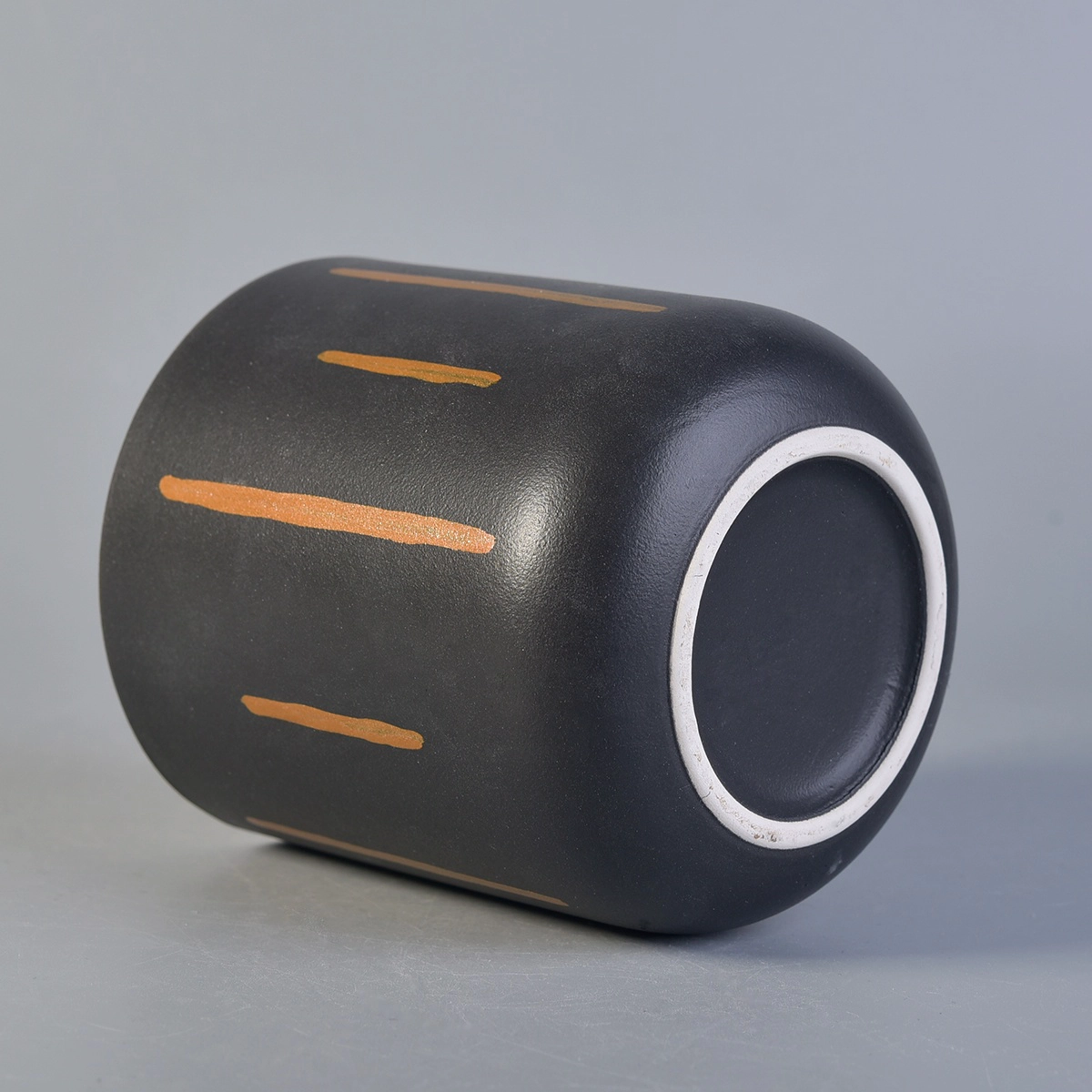 Suppliers custom black glazed cylinder ceramic candle holders 8oz 10oz 11oz