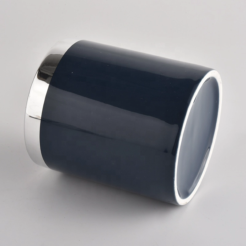 matte color ceramic candle holder with silver color on top rim
